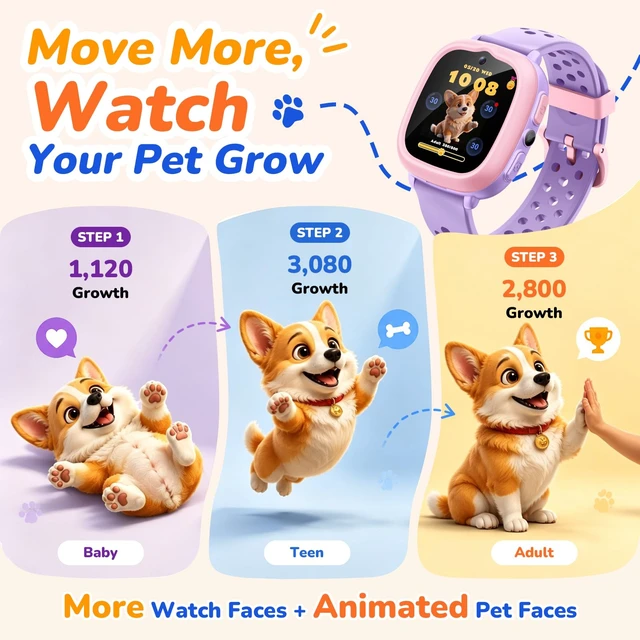 Alt view image 6 of 7 - Kids Smart Watch, Birthday Gift Toy for Girls and Boys Ages 4-12 No Phone/App Needed,Camera, Parent-Controlled Games, Stories & Songs, Pet Faces, Steps, 14-Day Battery, IP68,2 Bands & Bezels