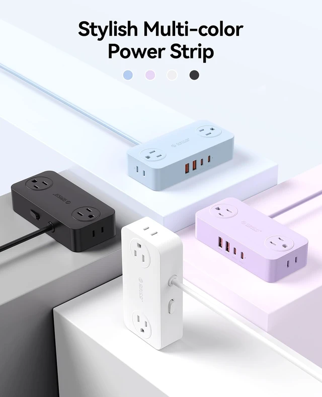 Alt view image 3 of 7 - Power Strip with USB Ports, 5Ft Flat Plug Extension Cord 8 in 1 Multiple Outlets(AC*4, USB-C*2, USB-A*2) for Desk,Small Charging Station for Home, Office, Dorm, Room - CPR20 Blue