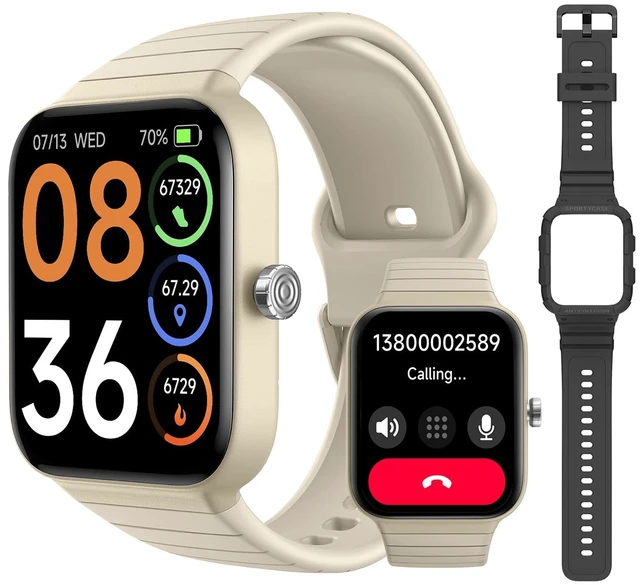 Main image of Smart Watch for Women Men (Answer/Make Call), Alexa Built-in, Extra Black Band, IP68 Smartwatch for Android iPhone, 100+ Sport 1.8" Fitness Tracker with Heart Rate SpO2 Monitor, V7 Cyber Beige
