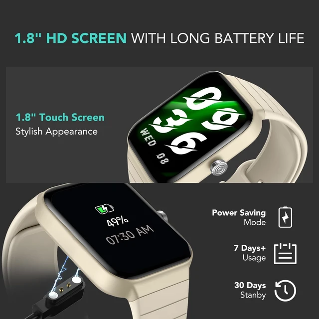Alt view image 7 of 7 - Smart Watch for Women Men (Answer/Make Call), Alexa Built-in, Extra Black Band, IP68 Smartwatch for Android iPhone, 100+ Sport 1.8" Fitness Tracker with Heart Rate SpO2 Monitor, V7 Cyber Beige