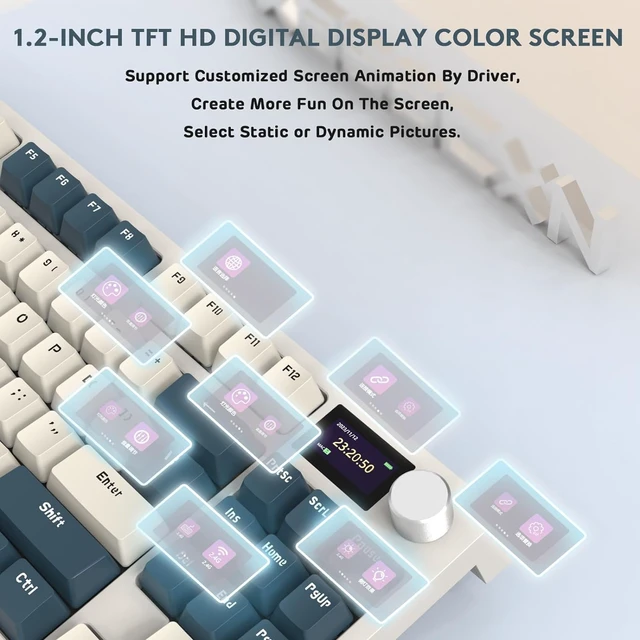 Alt view image 4 of 7 - RK86 RGB 75% Wireless Gasket Mechanical Keyboard,Triple Mode Bluetooth5.0/2.4G/USB-C 82 Keys Hot Swappable Gaming Keyboard 4000 mAH Battery w/Knob & 1.2'' HD OLED Display,Linear Switches