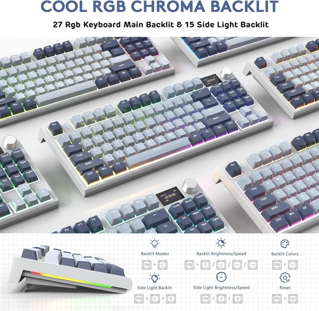 Alt view image 6 of 7 - K86 RGB 75% Wireless Gasket Mechanical,Triple Mode BT5.0/2.4G/USB-C 82 Keys Hot Swappable Gaming Keyboard 4000 mAH Battery w/Knob&Display,Linear Switches-Purple