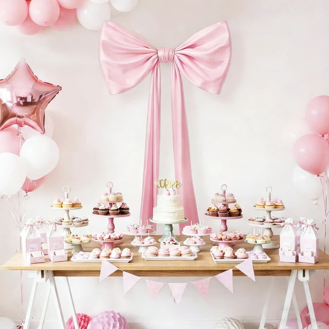 Alt view image 5 of 7 - Pink Bows Birthday Decorations, 40''×20'' Big Wall Decor for Party Decorations Wedding Backdrop, Large Bows for Baby Shower, Backdrop Room, Christmas, Event Decorations (Small)