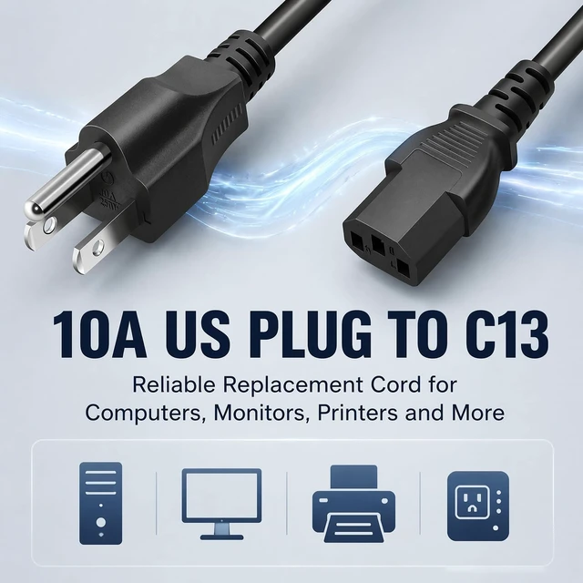 Alt view image 3 of 7 - 18AWG UL Listed 6ft Pure Copper to IEC C13 3 Prong Grounded AC Power Cord UL Listed 18AWG Pure-Copper NEMA 5-15P to IEC C13 3-Prong Grounded AC Power Cord for PC Monitor Printer Game Console