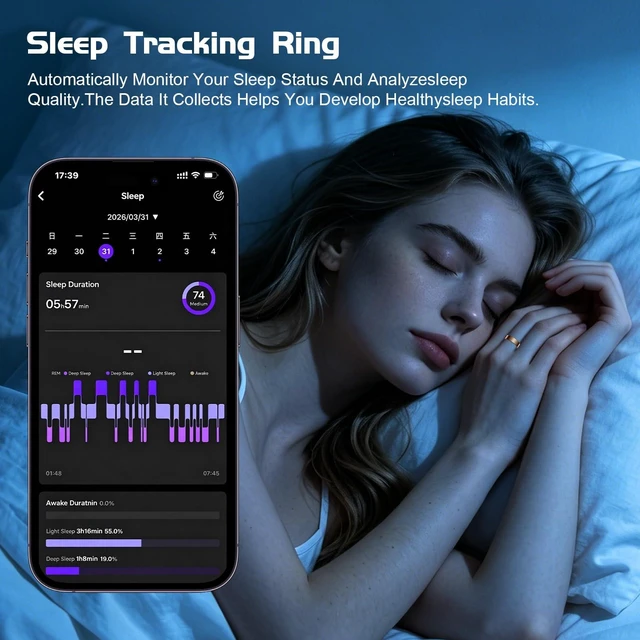 Alt view image 3 of 7 - Smart Ring Health Tracker for Women & Men, Sleep & Heart Rate Monitor, IP68 Waterproof Fitness Tracker, No Subscription Fee, iOS & Android Compatible (Rose Gold, 11)