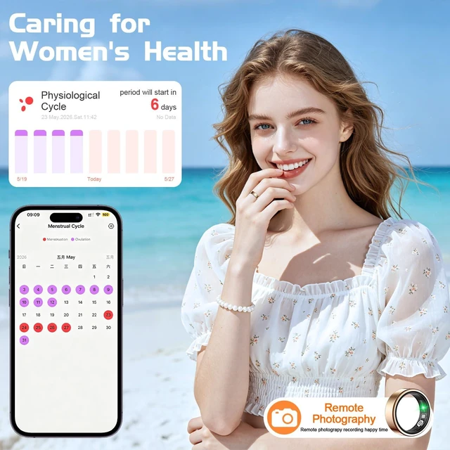 Alt view image 6 of 7 - Smart Ring Health Tracker for Women & Men, Sleep & Heart Rate Monitor, IP68 Waterproof Fitness Tracker, No Subscription Fee, iOS & Android Compatible (Rose Gold, 11)