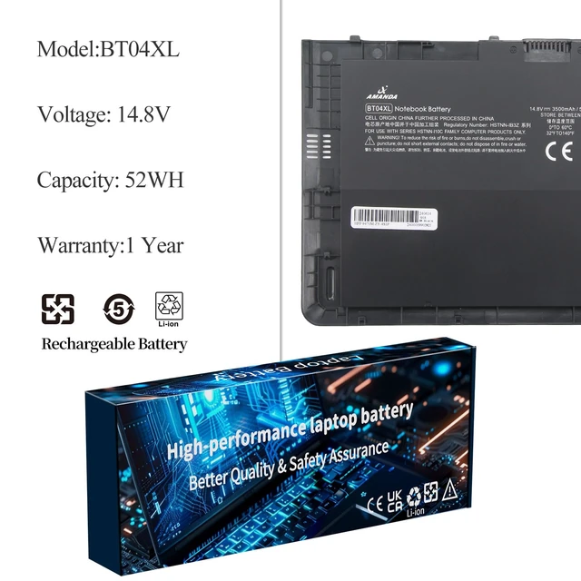 Alt view image 2 of 6 - BT04XL 9470M Notebook Battery for HP EliteBook Folio 9470 9480M for Ultrabook BA06 HSTNN-IB3Z HSTNN-I10C 687945-001 H4Q47AA 687517-241 HSTNN-DB3Z 687517-171 14.8V/52WH