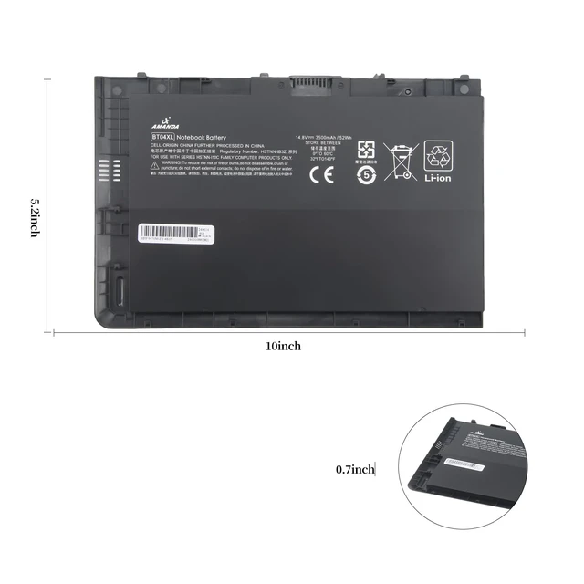 Alt view image 5 of 6 - BT04XL 9470M Notebook Battery for HP EliteBook Folio 9470 9480M for Ultrabook BA06 HSTNN-IB3Z HSTNN-I10C 687945-001 H4Q47AA 687517-241 HSTNN-DB3Z 687517-171 14.8V/52WH