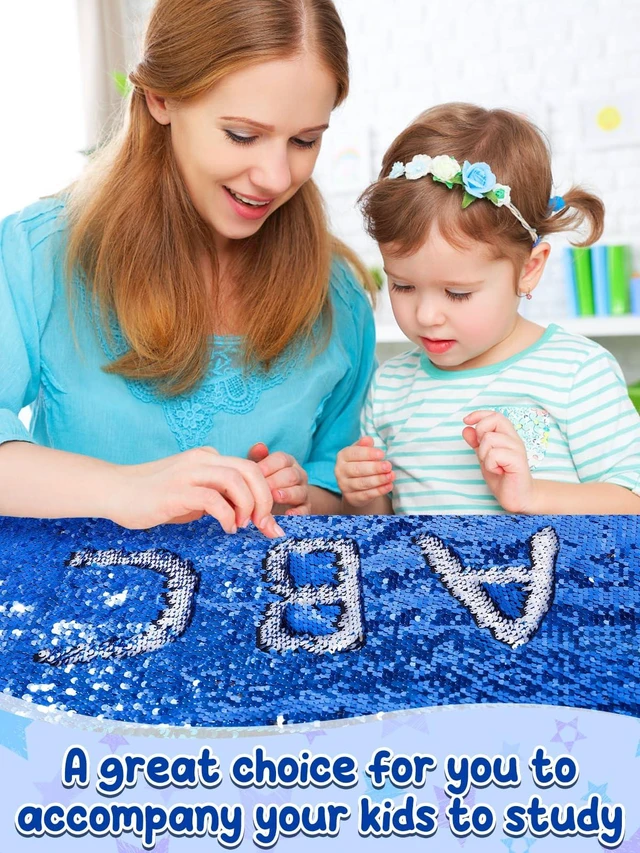 Alt view image 4 of 7 - 36×49 in Sequin Fabric Sensory Wall Panel for Kids, Sensory Room Must Haves 0.2in Reversible Flip Sequin Fabric Wall, Laser Cut Edge, Fidgeting Activity Classroom Home Tactile Training, Sapphire Blue