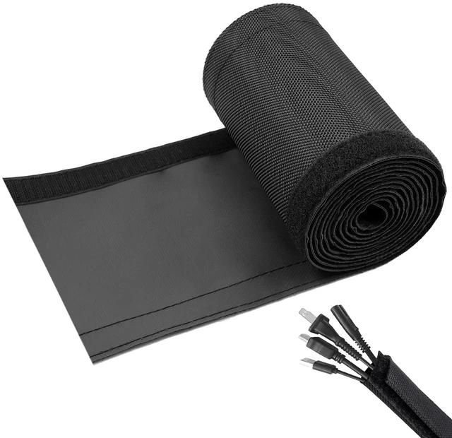 Main image of 1.5" - 6.6Ft Hook and Loop Cable Sleeve, Wire Protector for Pets Flexible braided wire cover; Reversible split wrap; Cord management for TV, USB, audio, PC; Helps deter cat chewing; Black