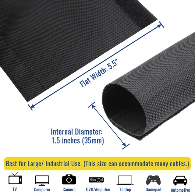 Alt view image 3 of 7 - 1.5" - 6.6Ft Hook and Loop Cable Sleeve, Wire Protector for Pets Flexible braided wire cover; Reversible split wrap; Cord management for TV, USB, audio, PC; Helps deter cat chewing; Black
