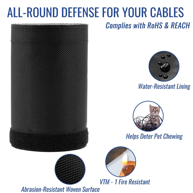Alt view image 6 of 7 - 1.5" - 6.6Ft Hook and Loop Cable Sleeve, Wire Protector for Pets Flexible braided wire cover; Reversible split wrap; Cord management for TV, USB, audio, PC; Helps deter cat chewing; Black