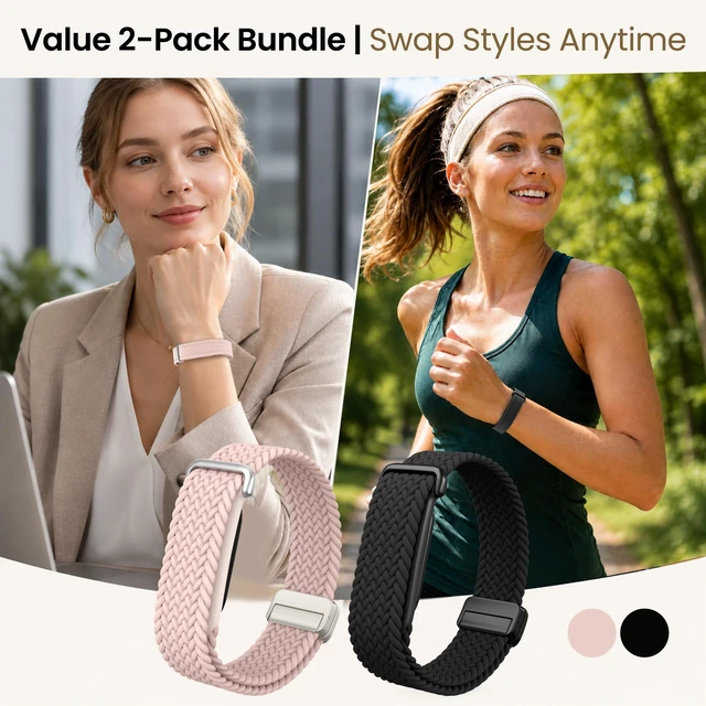 Alt view image 6 of 7 - Nylon Braided Magnetic Bands for Google Fitbit Air Fitness Tracker 2 Pack Quick-Adjust Stretchy Sport Replacement Strap, Men Women Soft Breathable Wristband for Daily Workout, Sleeping