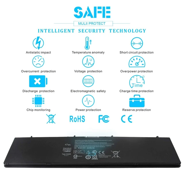 Alt view image 6 of 7 - Type 34GKR E7440 Laptop Battery Replacement for Dell Latitude E7440 E7450 E7420 3RNFD 5K1GW V8XN3 PFXCR G95J5 G0G2M F38HT T19VW 0909H5 0G95J5 P40G 451-BBFV 451-BBFS 451-BBFY E225846 4-Cell