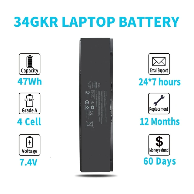 Alt view image 5 of 7 - Type 34GKR E7440 Laptop Battery Replacement for Dell Latitude E7440 E7450 E7420 3RNFD 5K1GW V8XN3 PFXCR G95J5 G0G2M F38HT T19VW 0909H5 0G95J5 P40G 451-BBFV 451-BBFS 451-BBFY E225846 4-Cell