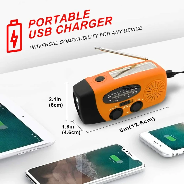 Alt view image 3 of 7 - Portable Solar Emergency Weather Radio Upgrade Hand Crank AM/FM NOAA Survival Radio with 2000mAh Cellphone Charger LED Flashlight Battery Indicator for Home Camping Earthquake