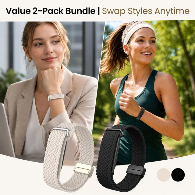 Alt view image 6 of 7 - Nylon Braided Magnetic Bands for Google Fitbit Air Fitness Tracker 2 Pack Quick-Adjust Stretchy Sport Replacement Strap, Men Women Soft Breathable Wristband for Daily Workout, Sleeping
