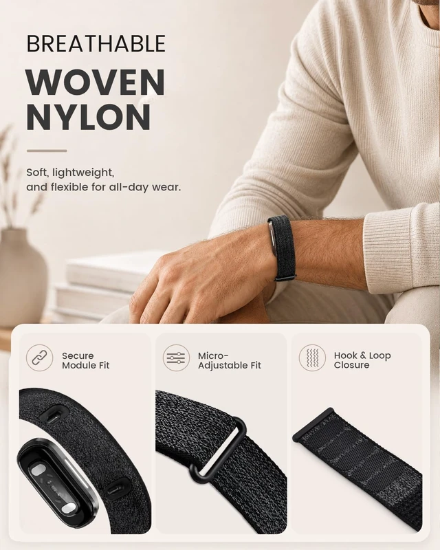 Alt view image 3 of 7 - Nylon Loop Strap Compatible with Hume Band 2.0 Replacement Strap Hand Washable and Quick-drying, Adjustable Wrist Bands for The Hume Band 2.0 for Men Fits Workouts Sleeping Daily Washable