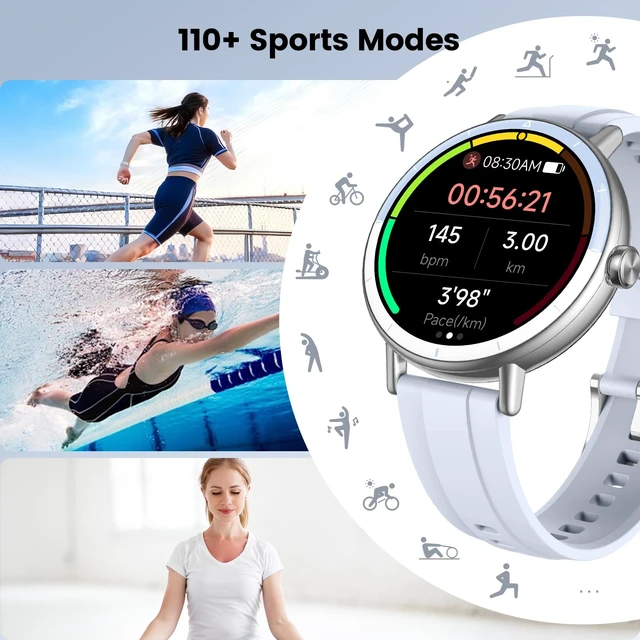 Alt view image 2 of 7 - Smart Watch for Women, 1.27" HD Fitness Tracker with Bluetooth Calls Fitness Watch with Heart Rate/Sleep/Step Counter, 100+ Sport Modes, IP68 Waterproof Smartwatch Compatible IOS/Android Blue