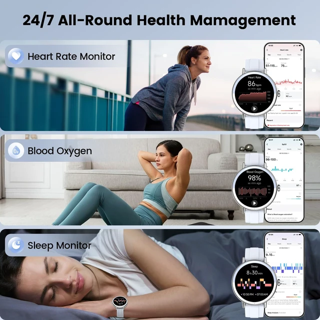 Alt view image 4 of 7 - Smart Watch for Women, 1.27" HD Fitness Tracker with Bluetooth Calls Fitness Watch with Heart Rate/Sleep/Step Counter, 100+ Sport Modes, IP68 Waterproof Smartwatch Compatible IOS/Android Blue