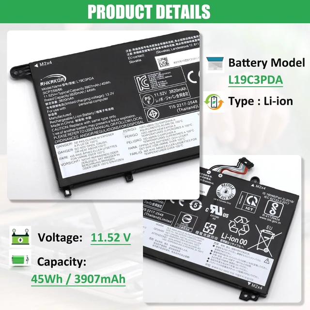 Alt view image 2 of 7 - L19M3PDA Battery Replacement for Lenovo ThinkBook 14 G2 ITL are For 14 G3 ACL ITL 14 G4 ABA IAP 15 G2 ITL ARE 15 G3 ACL ITL 15 G4 ABA IAP Series, L19C3PDA L19L3PDA L19D3PDA, 11.52V 45Wh