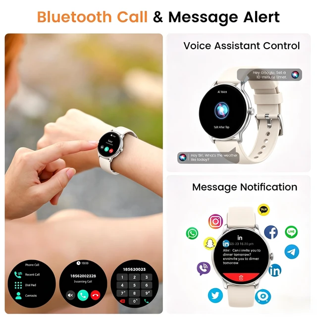 Alt view image 2 of 7 - Smart Watch for Women, 1.32'' AMOLED Clear Screen, 2026 New Lightweight Women Smart Watch, Answer/Make Calls, Fitness Tracker with Heart Rate/Sleep/Step Counter, IP68 Waterproof, Gift for her, White