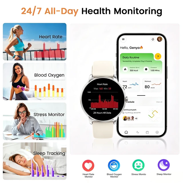 Alt view image 4 of 7 - Smart Watch for Women, 1.32'' AMOLED Clear Screen, 2026 New Lightweight Women Smart Watch, Answer/Make Calls, Fitness Tracker with Heart Rate/Sleep/Step Counter, IP68 Waterproof, Gift for her, White