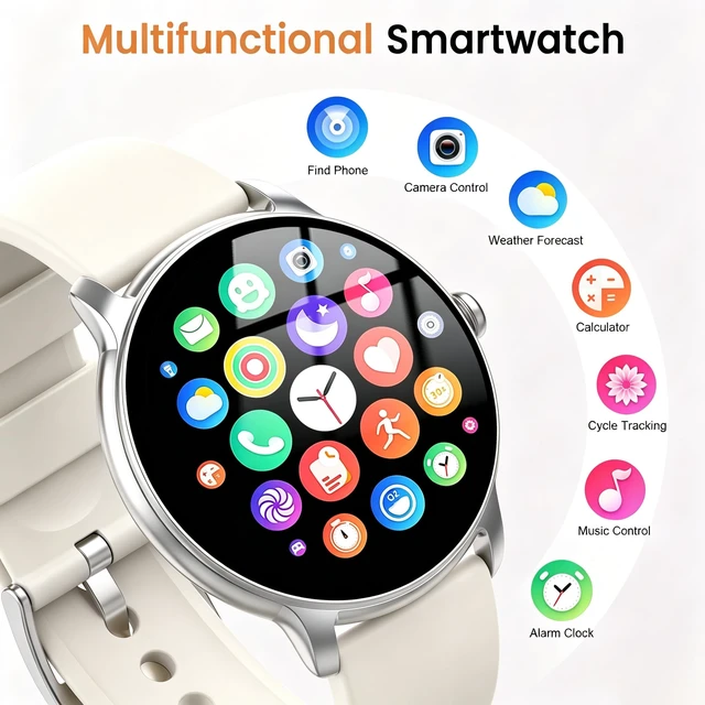 Alt view image 5 of 7 - Smart Watch for Women, 1.32'' AMOLED Clear Screen, 2026 New Lightweight Women Smart Watch, Answer/Make Calls, Fitness Tracker with Heart Rate/Sleep/Step Counter, IP68 Waterproof, Gift for her, White