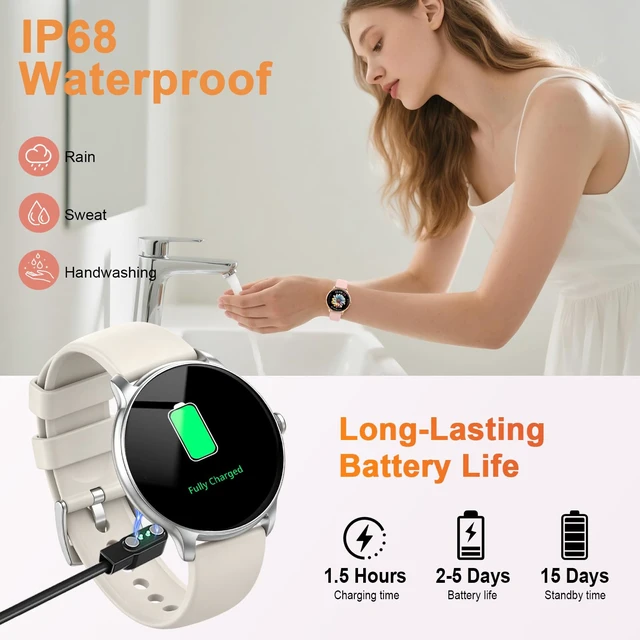Alt view image 7 of 7 - Smart Watch for Women, 1.32'' AMOLED Clear Screen, 2026 New Lightweight Women Smart Watch, Answer/Make Calls, Fitness Tracker with Heart Rate/Sleep/Step Counter, IP68 Waterproof, Gift for her, White