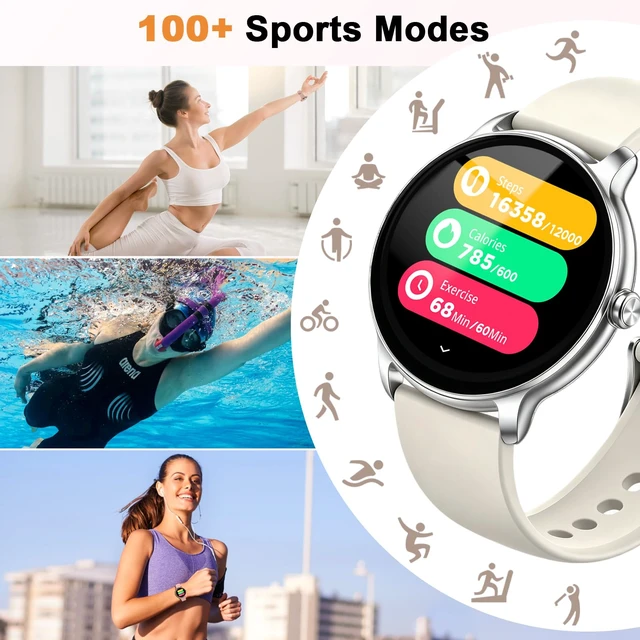 Alt view image 6 of 7 - Smart Watch for Women, 1.32'' AMOLED Clear Screen, 2026 New Lightweight Women Smart Watch, Answer/Make Calls, Fitness Tracker with Heart Rate/Sleep/Step Counter, IP68 Waterproof, Gift for her, White