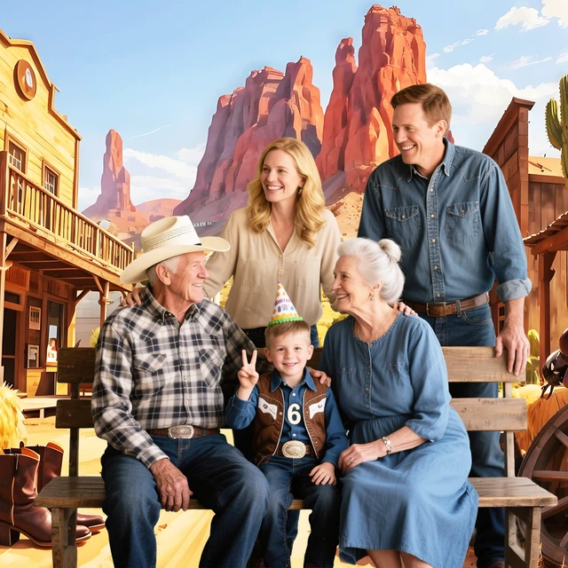Alt view image 5 of 6 - 10x6.5ft Extra-Large Western Backdrops for Photoshoot Wild West Backdrop Rodeo Backdrop Country Themed Party Decorations Desert Landscape Backgrounds with 32.8 Ft Ribbon and Wanted Photo Booth