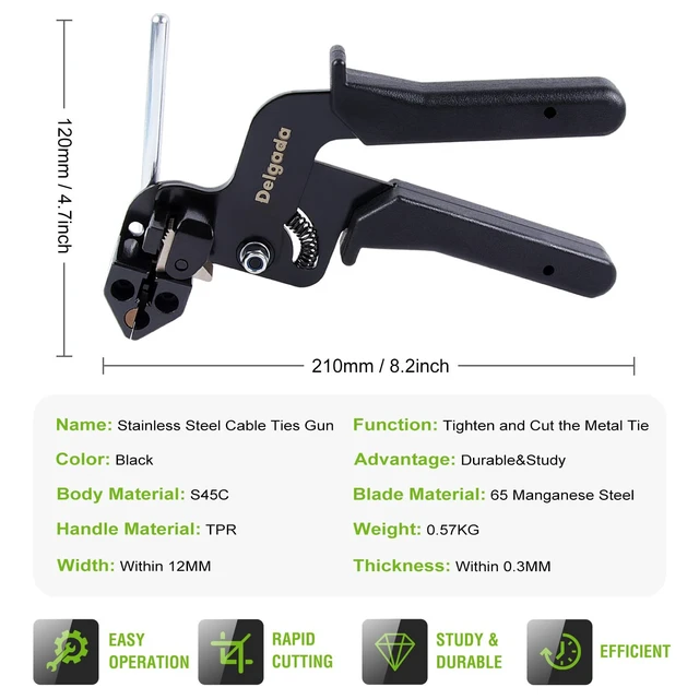 Alt view image 3 of 6 - Metal Zip Tie Tool Stainless Steel Cable Tie Gun Cutter Tool Tightening Kit Tie Wrap Gun with 30PCS Stainless Steel Self-Locking Ties for Chain Link Fence Pipes