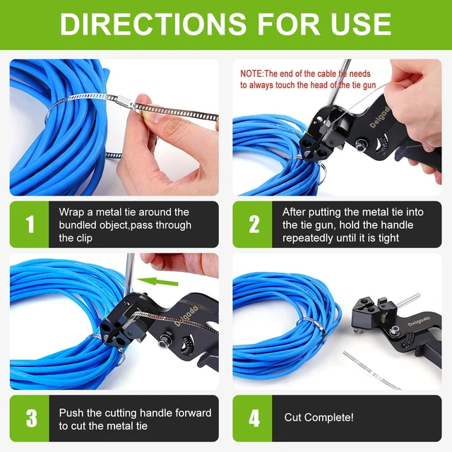 Alt view image 4 of 6 - Metal Zip Tie Tool Stainless Steel Cable Tie Gun Cutter Tool Tightening Kit Tie Wrap Gun with 30PCS Stainless Steel Self-Locking Ties for Chain Link Fence Pipes