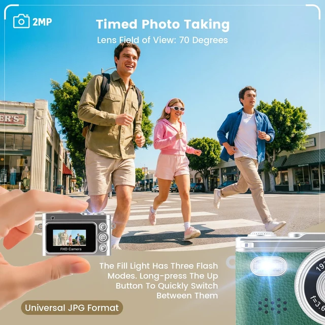 Alt view image 3 of 7 - Mini Keychain Camera,Thumb Camera,Pocket Video Camcorder for Teens/Adults 1080P,32GB Card,Retro Green,Gifts for Birthday,Back to School,Thanksgiving Day,Christmas,New Year,for Party,Travel,Daily Vlog