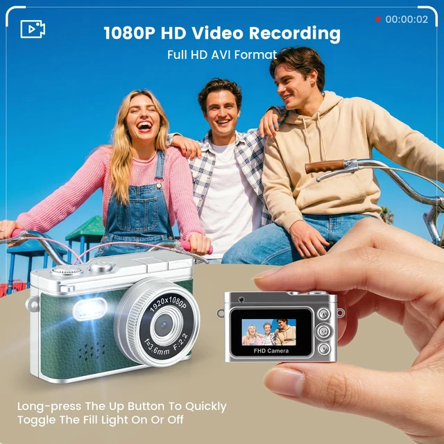 Alt view image 4 of 7 - Mini Keychain Camera,Thumb Camera,Pocket Video Camcorder for Teens/Adults 1080P,32GB Card,Retro Green,Gifts for Birthday,Back to School,Thanksgiving Day,Christmas,New Year,for Party,Travel,Daily Vlog