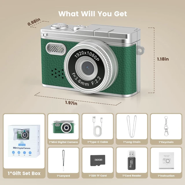 Alt view image 7 of 7 - Mini Keychain Camera,Thumb Camera,Pocket Video Camcorder for Teens/Adults 1080P,32GB Card,Retro Green,Gifts for Birthday,Back to School,Thanksgiving Day,Christmas,New Year,for Party,Travel,Daily Vlog