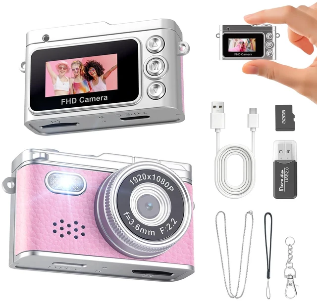 Main image of Mini Keychain Camera,Thumb Camera,Pocket Video Camcorder for Teen Girls 1080P, 32GB Card,Retro Pink,Birthday/Thanksgiving Day/Christmas/New Year/Valentine's Day Gift,for Party/Travel/Daily Vlog