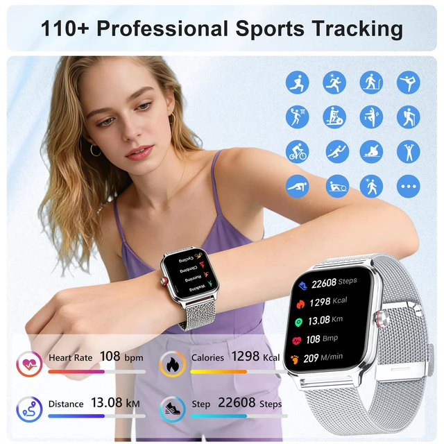 Alt view image 5 of 7 - Smart Watch for Women & Men, 2026 New 1.96" Reloj Inteligente Para Mujer Answer/Make Calls, Blood Pressure, HR, Sleep Monitor, 110+ Sport Modes, Voice Assistant Fitness Watch for iOS Android Phone