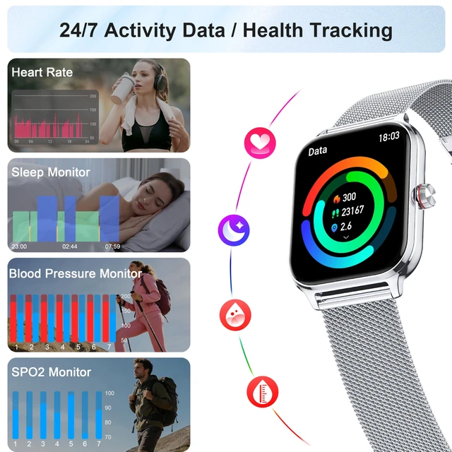 Alt view image 4 of 7 - Smart Watch for Women & Men, 2026 New 1.96" Reloj Inteligente Para Mujer Answer/Make Calls, Blood Pressure, HR, Sleep Monitor, 110+ Sport Modes, Voice Assistant Fitness Watch for iOS Android Phone