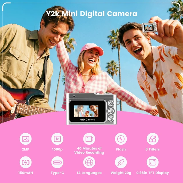 Alt view image 2 of 7 - Mini Keychain Camera,Thumb Camera,Pocket Video Camcorder for Teen Girls 1080P, 32GB Card,Retro Pink,Birthday/Thanksgiving Day/Christmas/New Year/Valentine's Day Gift,for Party/Travel/Daily Vlog