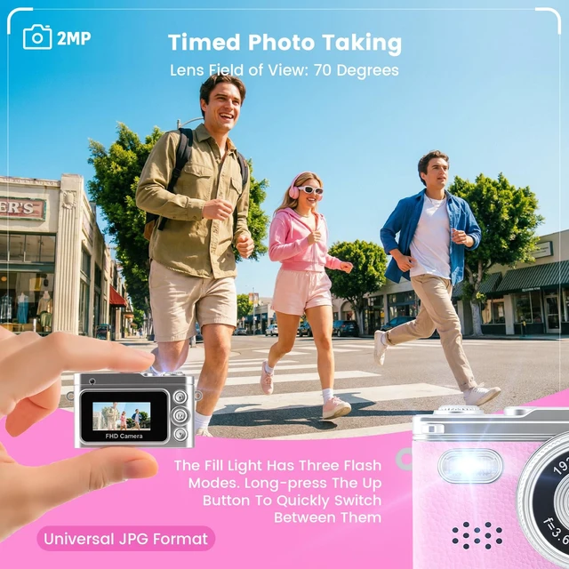 Alt view image 3 of 7 - Mini Keychain Camera,Thumb Camera,Pocket Video Camcorder for Teen Girls 1080P, 32GB Card,Retro Pink,Birthday/Thanksgiving Day/Christmas/New Year/Valentine's Day Gift,for Party/Travel/Daily Vlog