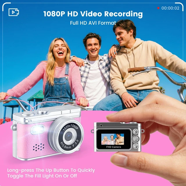 Alt view image 4 of 7 - Mini Keychain Camera,Thumb Camera,Pocket Video Camcorder for Teen Girls 1080P, 32GB Card,Retro Pink,Birthday/Thanksgiving Day/Christmas/New Year/Valentine's Day Gift,for Party/Travel/Daily Vlog