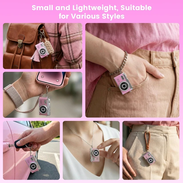 Alt view image 6 of 7 - Mini Keychain Camera,Thumb Camera,Pocket Video Camcorder for Teen Girls 1080P, 32GB Card,Retro Pink,Birthday/Thanksgiving Day/Christmas/New Year/Valentine's Day Gift,for Party/Travel/Daily Vlog