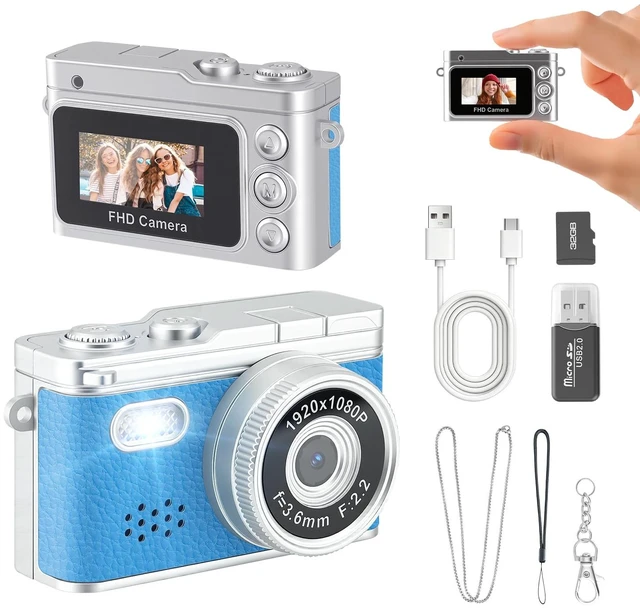 Main image of Mini Keychain Camera, Unique Gifts for Teen Boys Girls/Adults/Beginners 1080P Video, 32GB Card, Retro Blue, Back to School Gift, Birthday Gift, Christmas Gift, New Year Gift,Party/Travel/Daily Vlog