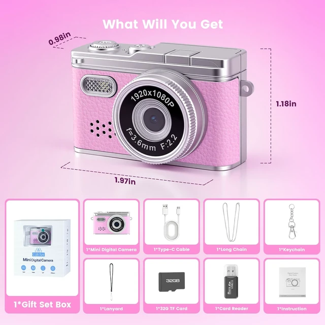 Alt view image 7 of 7 - Mini Keychain Camera,Thumb Camera,Pocket Video Camcorder for Teen Girls 1080P, 32GB Card,Retro Pink,Birthday/Thanksgiving Day/Christmas/New Year/Valentine's Day Gift,for Party/Travel/Daily Vlog