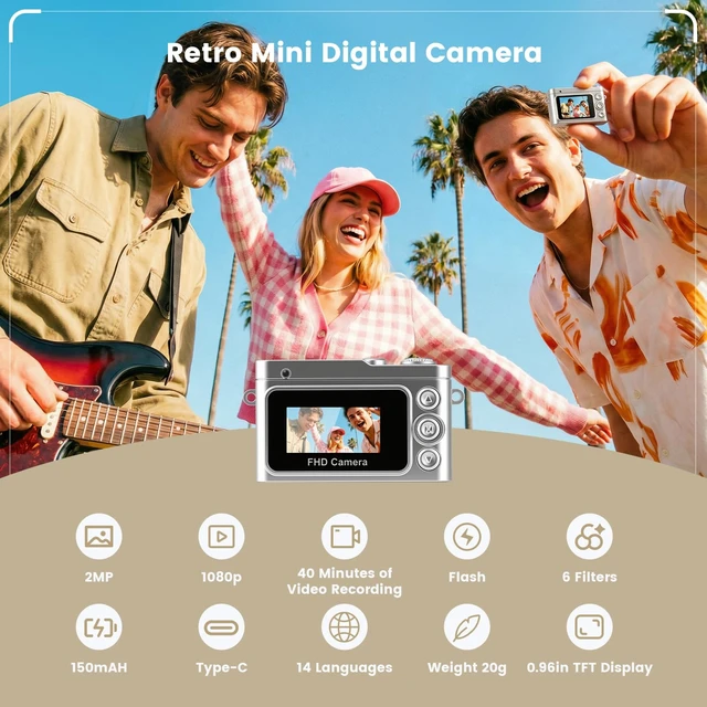 Alt view image 2 of 7 - Mini Keychain Camera,Thumb Camera Digital,Pocket Video Camcorder for Teens 1080P, 32GB Card, Retro Black, Birthday/Thanksgiving Day/Christmas/New Year/Valentine's Day Gift,for Party/Travel/Daily Vlog