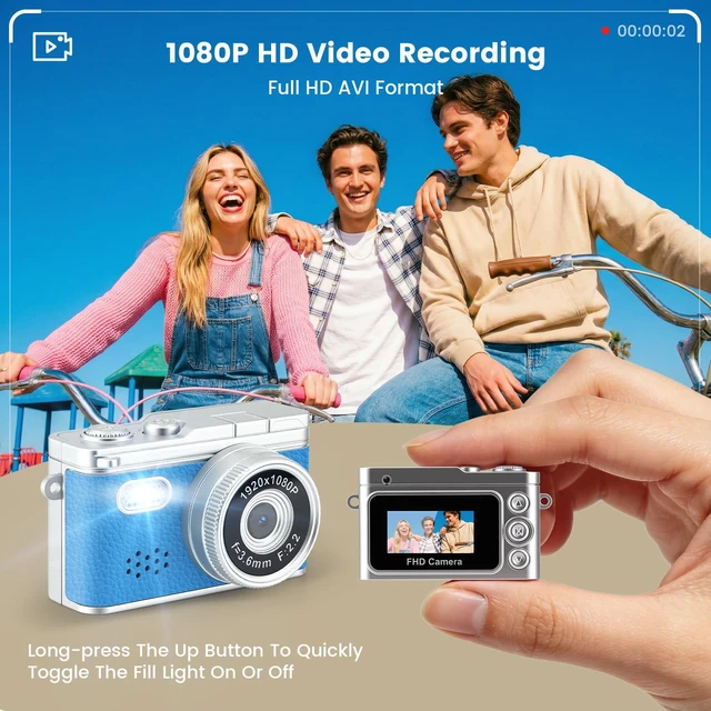 Alt view image 4 of 7 - Mini Keychain Camera, Unique Gifts for Teen Boys Girls/Adults/Beginners 1080P Video, 32GB Card, Retro Blue, Back to School Gift, Birthday Gift, Christmas Gift, New Year Gift,Party/Travel/Daily Vlog