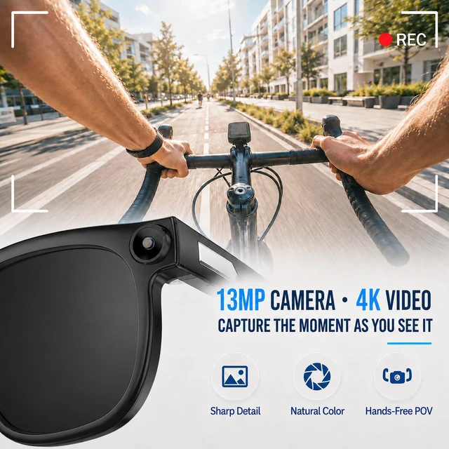 Alt view image 2 of 7 - AI Smart Glasses with Camera, 4K HD Recording, 32GB Storage Object Recognition, Open-Ear Speakers, Bluetooth Calling, Transparent Lenses, WiFi Transfer and Touch Controls
