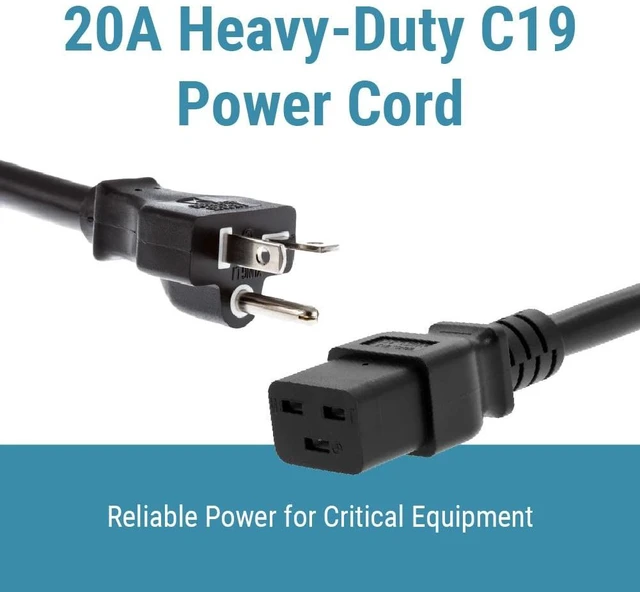 Alt view image 2 of 7 - 5-20P to C19 Heavy Duty Power Cord 6ft, 20A/125V, 12 AWG NEMA 5-20P to IEC C19 AC Power Cable for Servers, PDUs and Network Equipment, Black