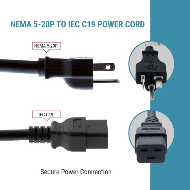 Alt view image 4 of 7 - 5-20P to C19 Heavy Duty Power Cord 6ft, 20A/125V, 12 AWG NEMA 5-20P to IEC C19 AC Power Cable for Servers, PDUs and Network Equipment, Black